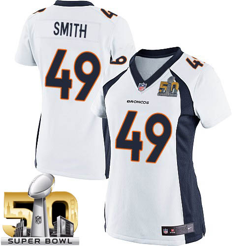 Women's Elite Dennis Smith Super Bowl L Nike Jersey White Road - #49 NFL Denver Broncos